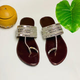 Silver Kolhapuri Flat Chappal for Girls