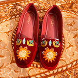 Velvet Flat Pumps Shoes with Beautiful Multi Embroidery