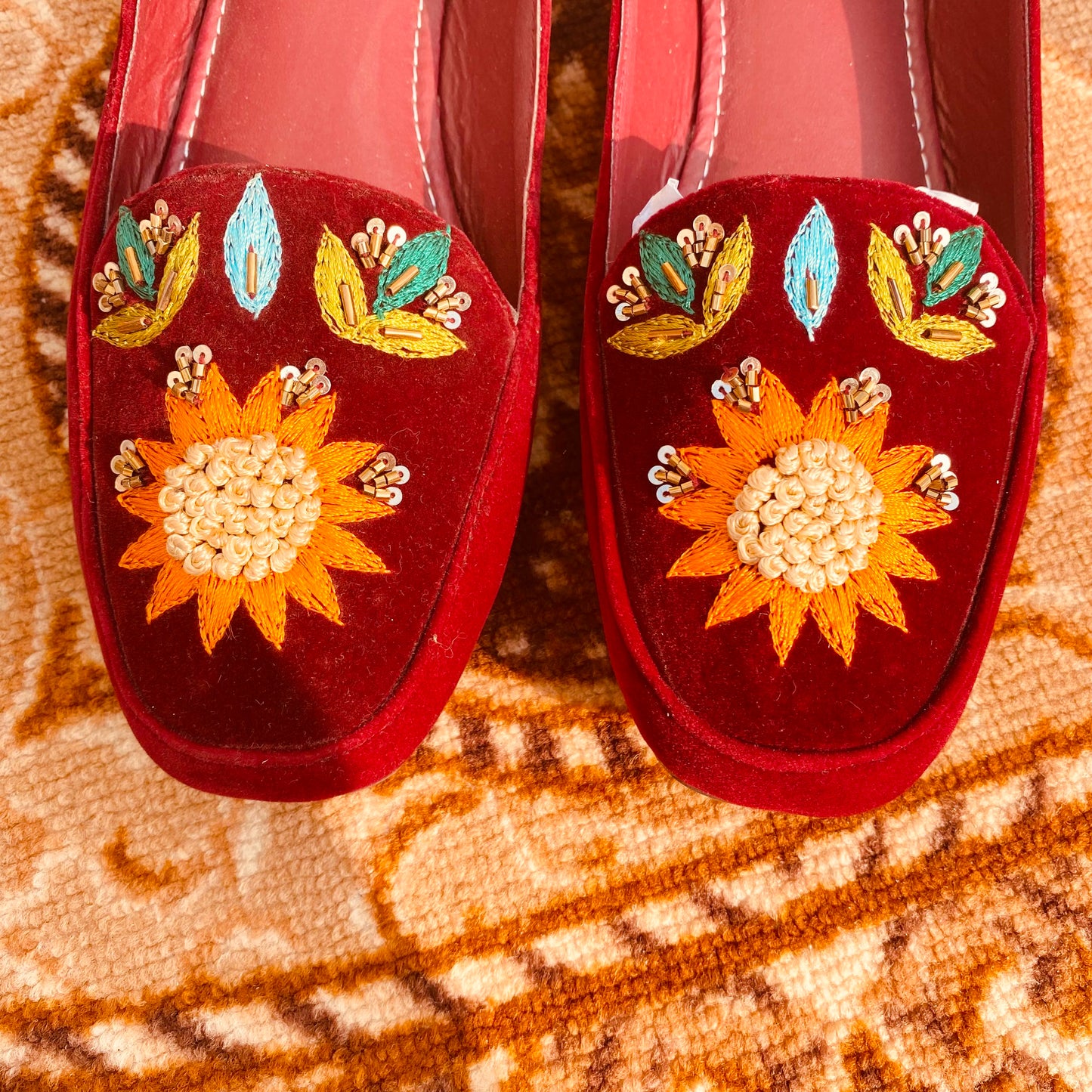 Velvet Flat Pumps Shoes with Beautiful Multi Embroidery