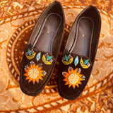 Velvet Flat Pumps Shoes with Beautiful Multi Embroidery