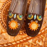 Velvet Flat Pumps Shoes with Beautiful Multi Embroidery