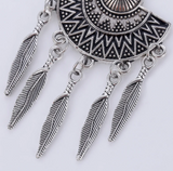 Trendy Ethnic Gypsy Vintage Drop Dangle Leaf Tassel Earrings For Women Jewelry Black Enamel Long Statement Fashion Earrings