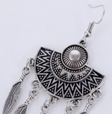 Trendy Ethnic Gypsy Vintage Drop Dangle Leaf Tassel Earrings For Women Jewelry Black Enamel Long Statement Fashion Earrings