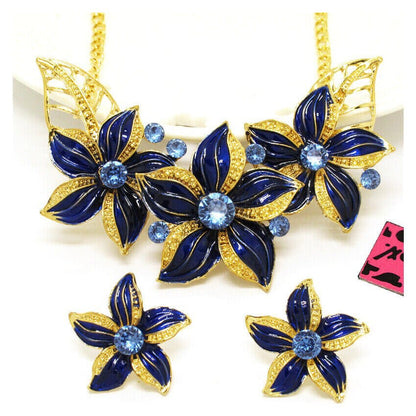 Earrings + 1 Necklace Cute Flower Design Dark Style Jewelry