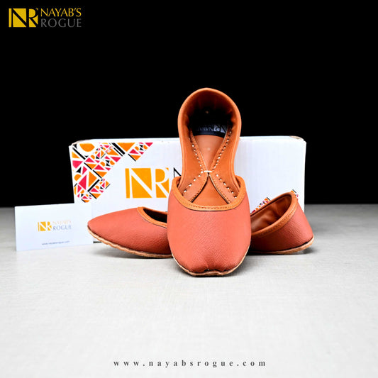 Brown Bordered Plain Padded Leather Khussa