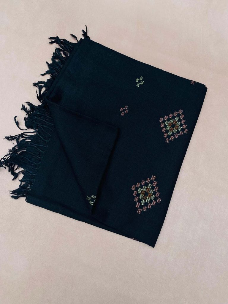 Black Pure Wool Handmade Shawl