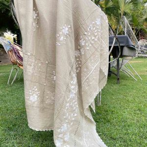Handmade Embroidery Lawn Summer Full Shawl - Skin with White Embroidery